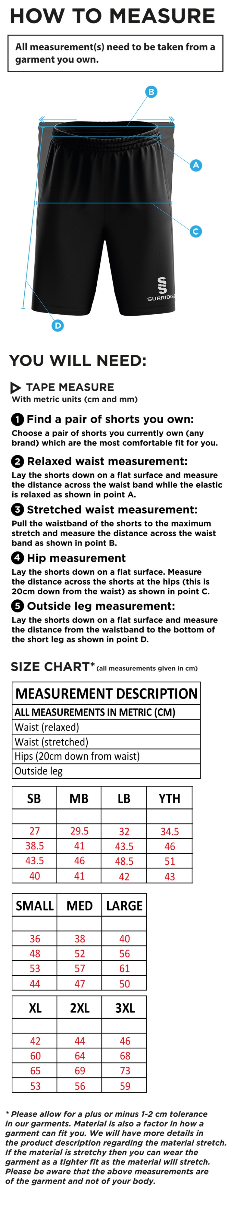 Binfield CC - Blade Shorts - Size Guide