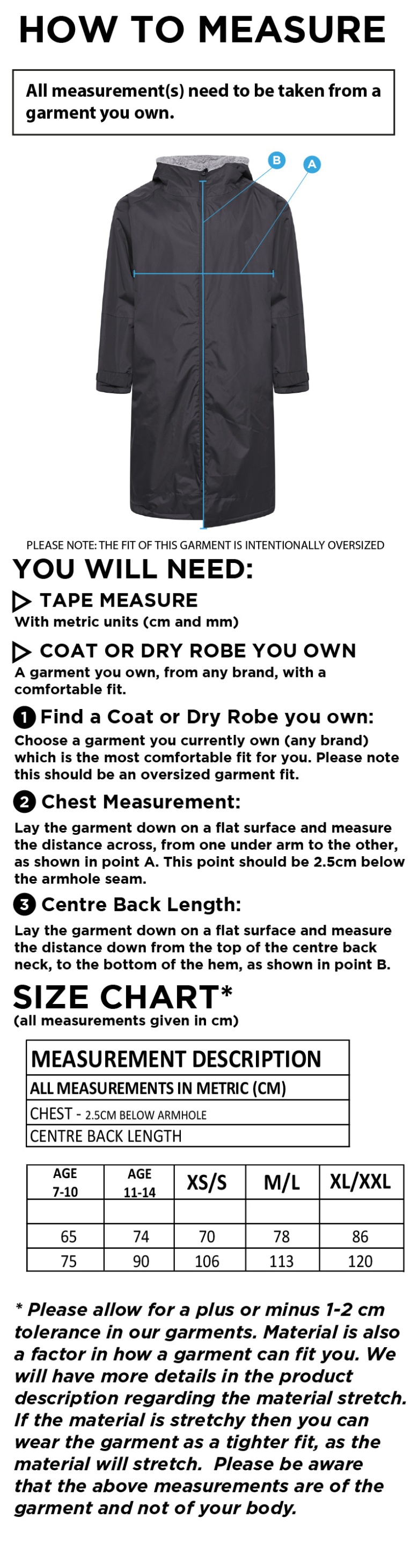 Binfield CC FLEECE ROBE - Size Guide