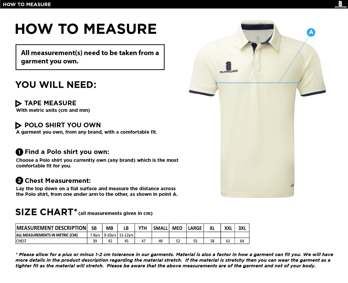 Binfield CC - Ergo S/S Playing Shirt - Size Guide