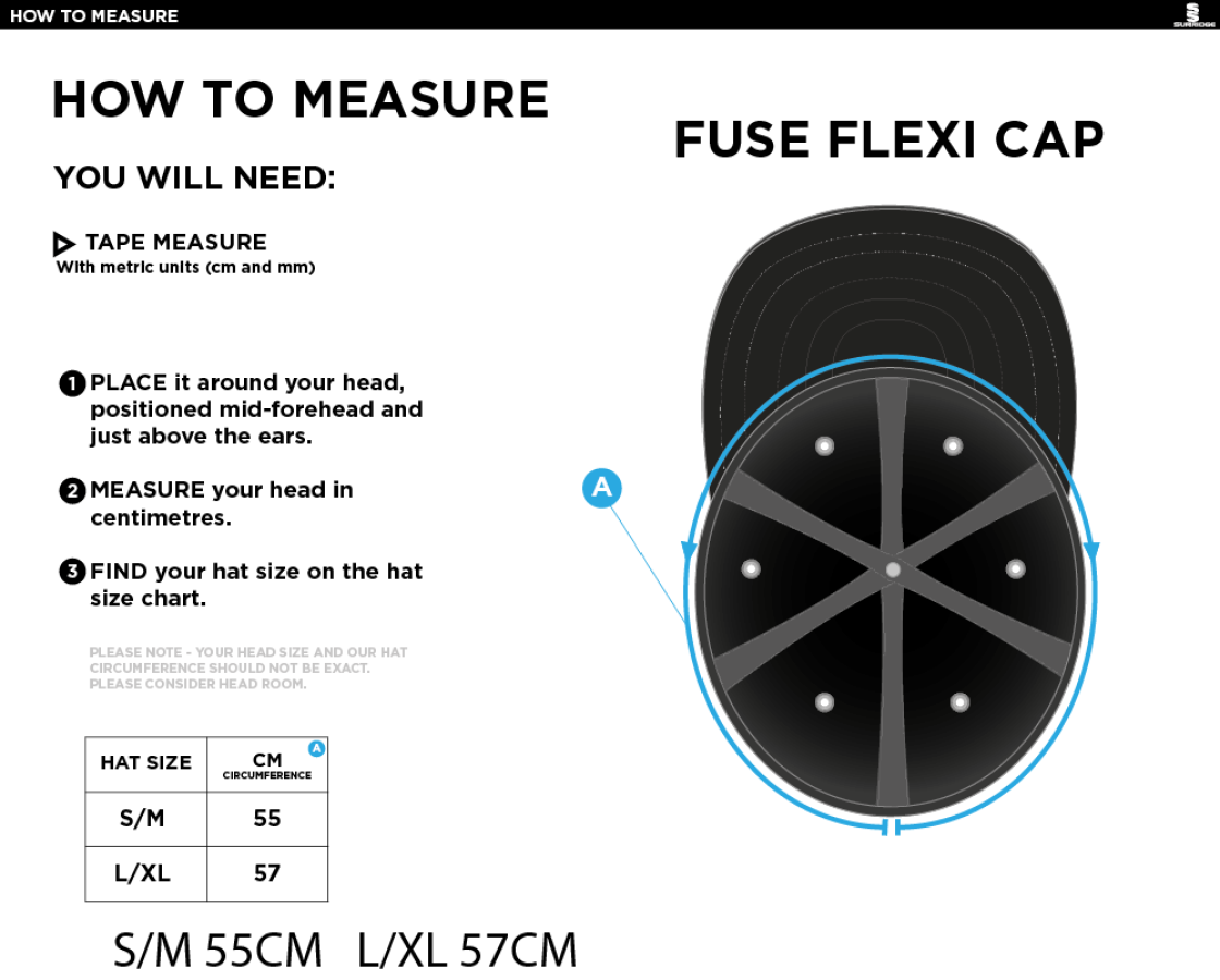 Binfield CC FUSE FLEXI FIT CAP - Size Guide
