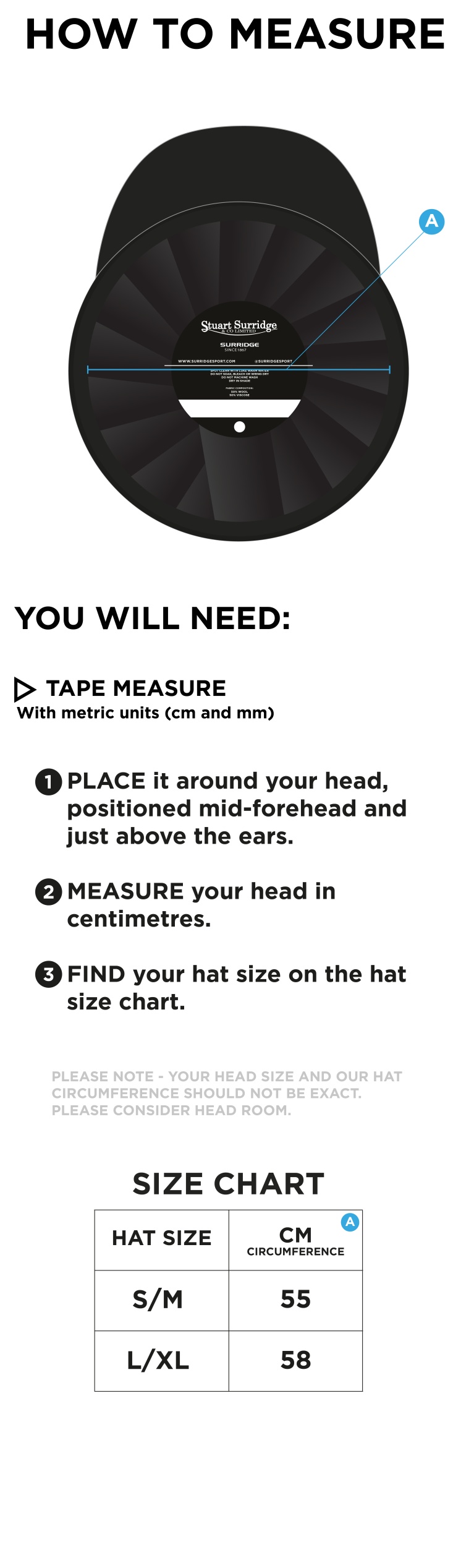 Binfield CC - Baggy Cricket Cap - Size Guide