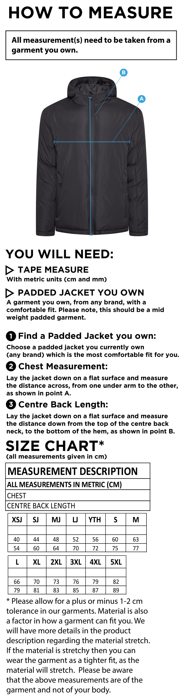 Binfield CC Active Padded Jacket - Navy - Size Guide