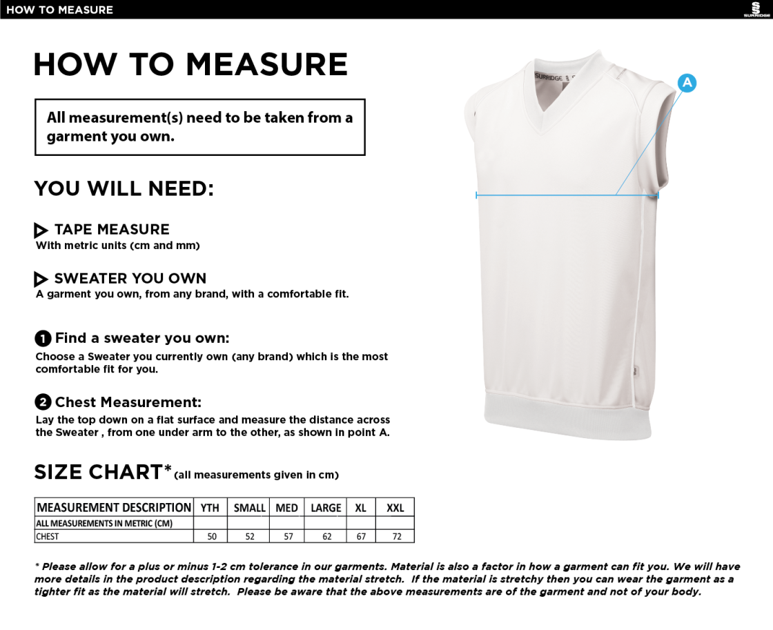 Binfield CC - Curve Sleeveless Sweater - Size Guide