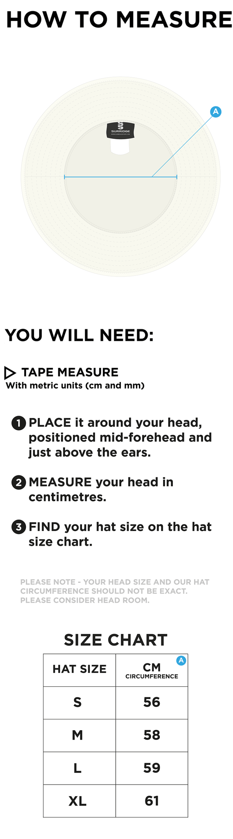 Binfield CC Floppy Sun Hat - Size Guide