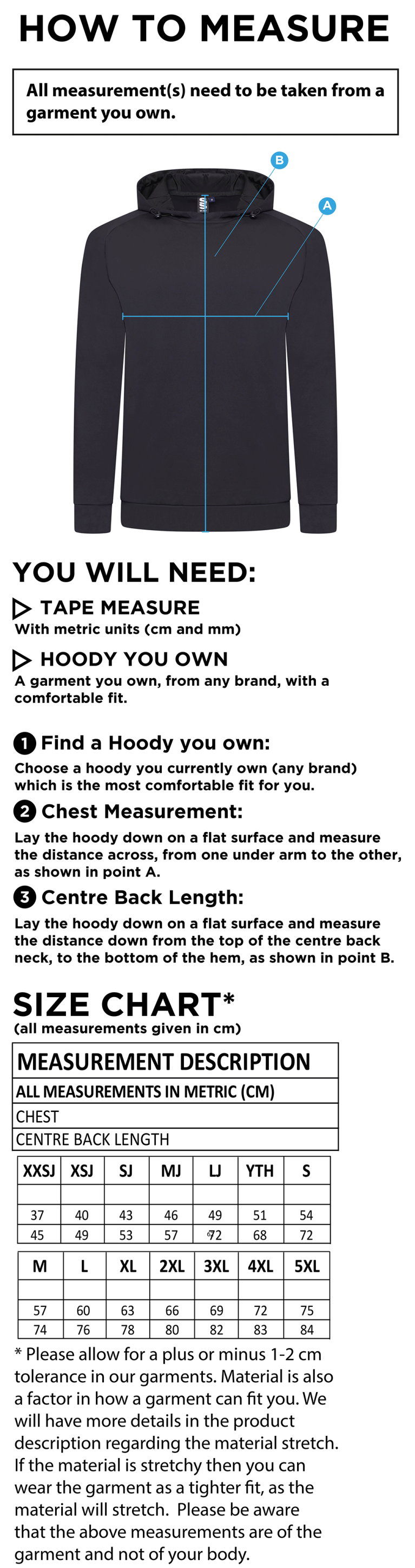 Binfield CC ACTIVE HOODY BLACK - Size Guide
