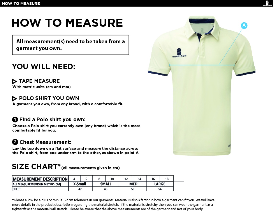 Binfield CC Dual Cricket Shirt Short Sleeve Womens - Size Guide