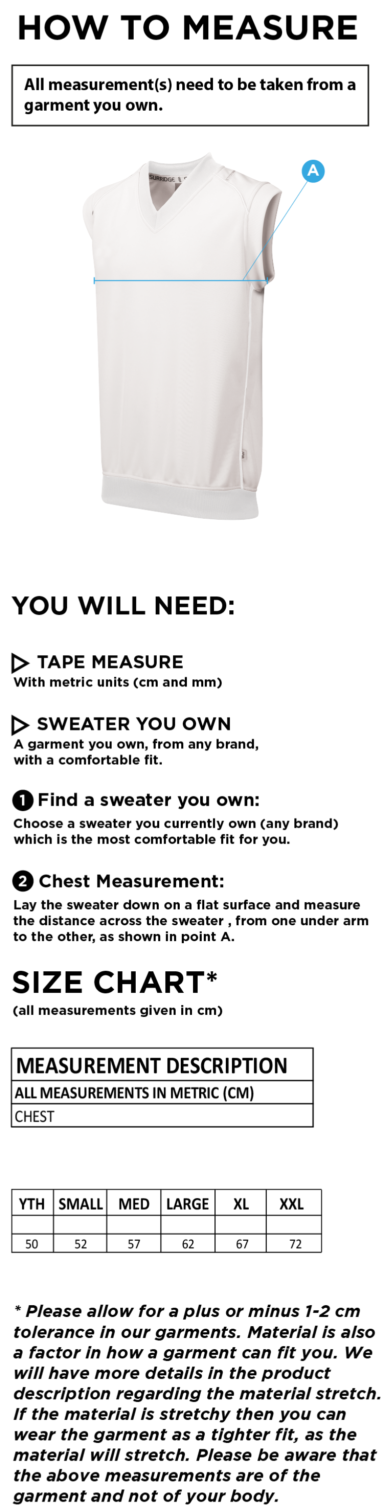 Binfield CC - Curve Sleeveless Sweater - Size Guide