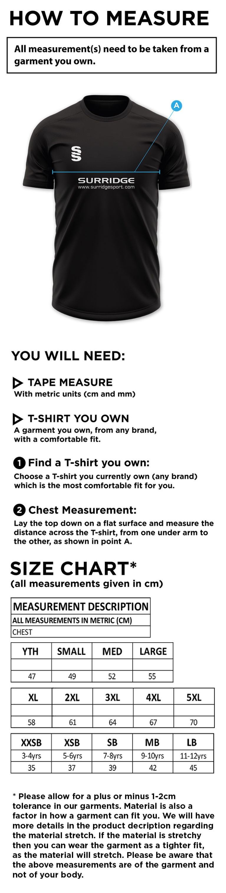 Binfield CC - Blade Polo Shirt - Size Guide