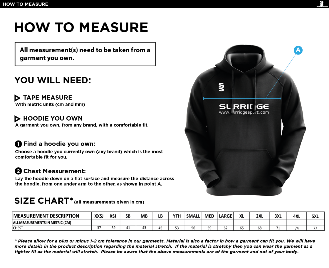 Binfield CC - Fuse Hoody - Size Guide