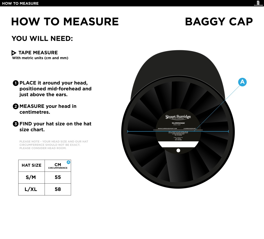 Binfield CC - Baggy Cricket Cap - Size Guide