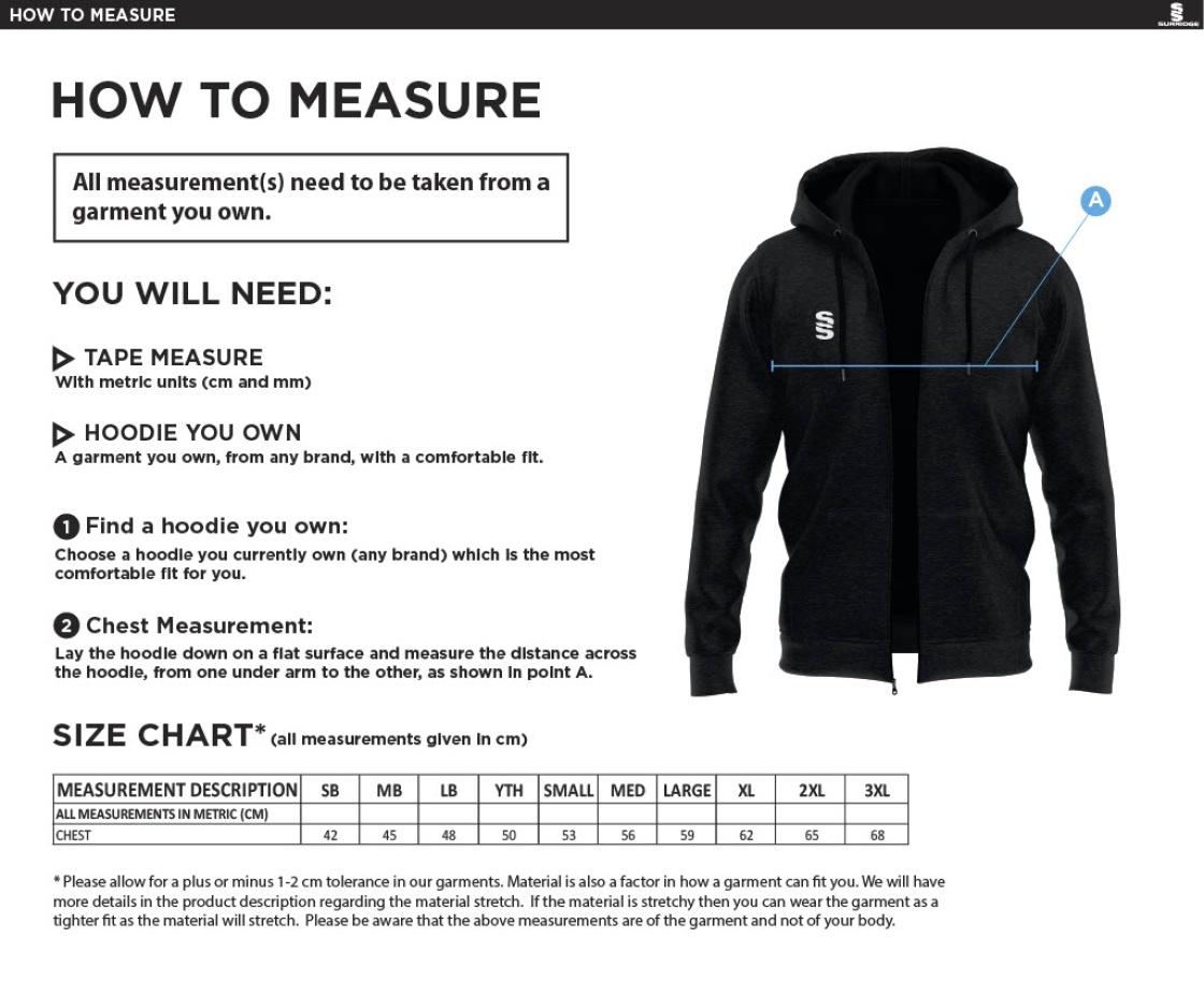 Binfield CC - Dual Full Zip Hoody - Size Guide
