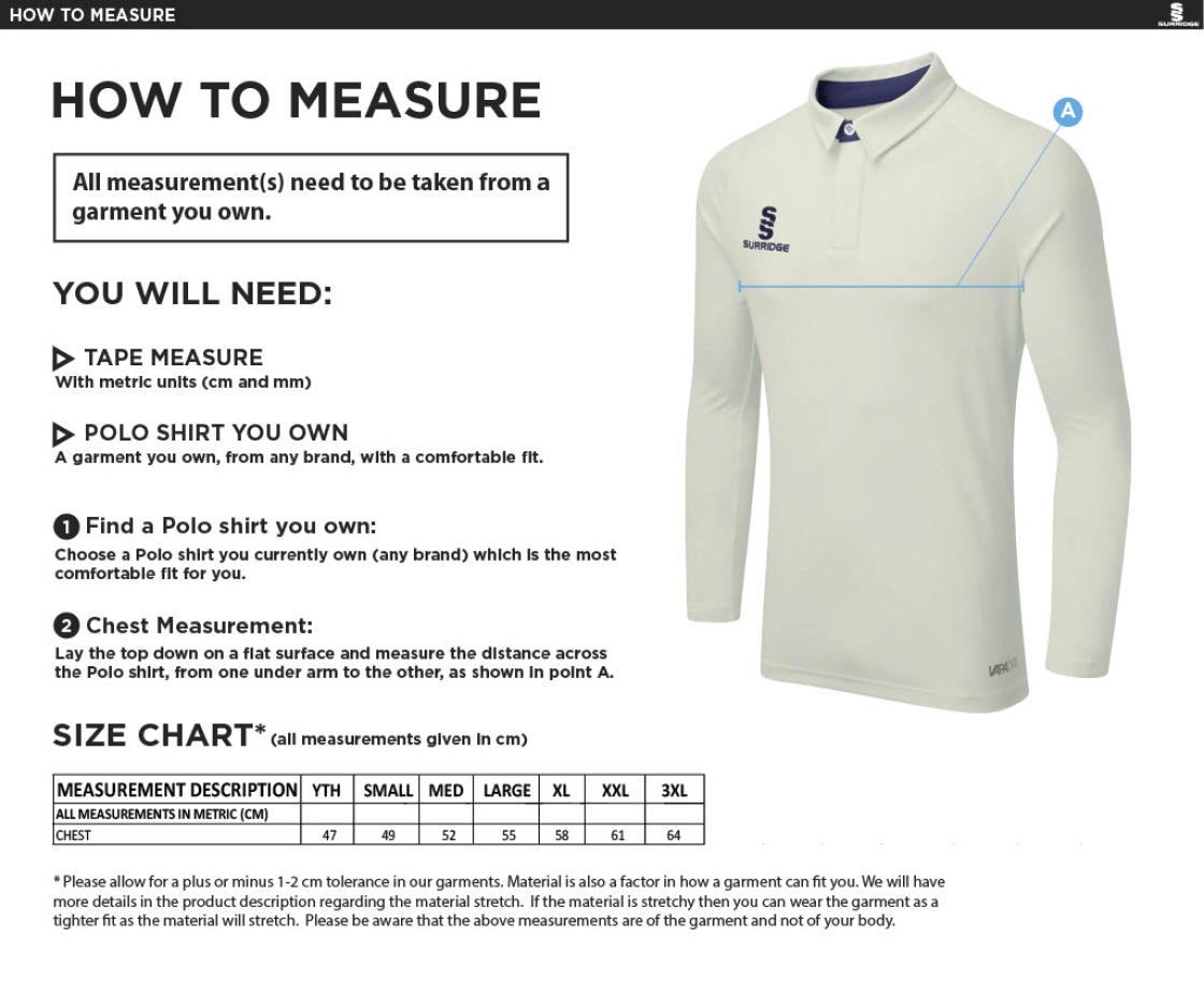 Binfield CC - Ergo L/S Playing Shirt - Size Guide