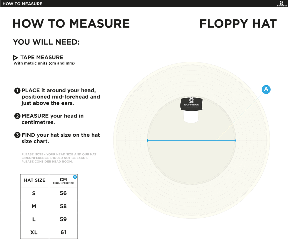 Binfield CC - Floppy Hat - Size Guide